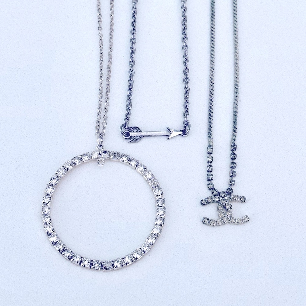 Lot of 3 Silver Tone & Rhinestone CZ Pendant Necklaces - Picture 4 of 5